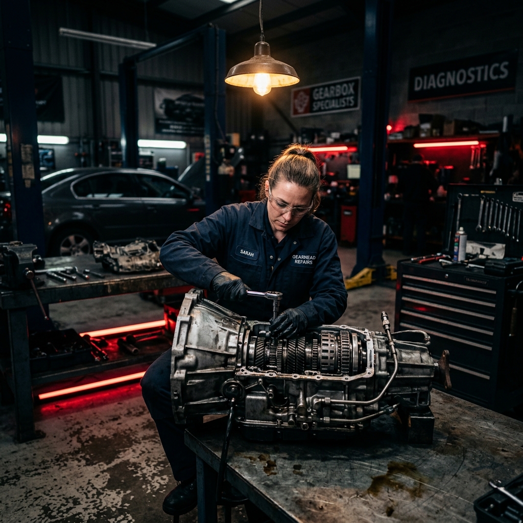Professional auto mechanic at work